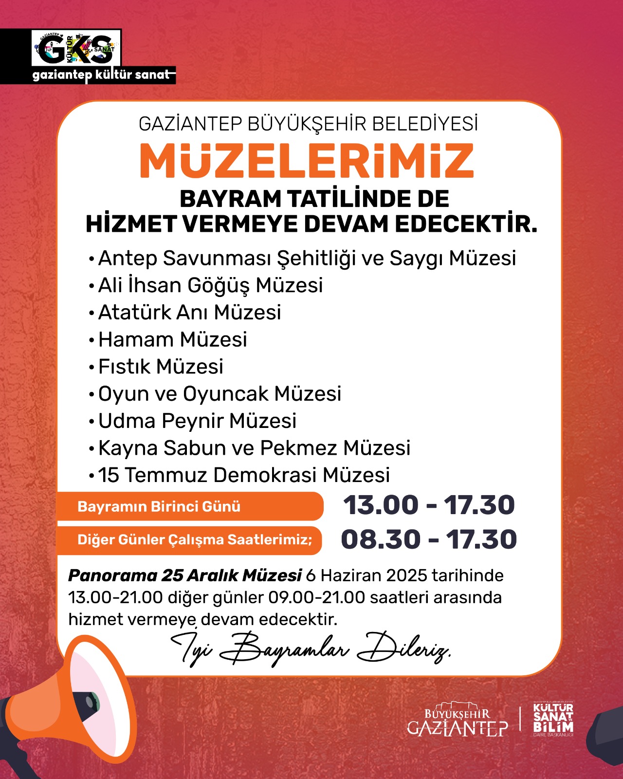 MÜZELERİMİZ BAYRAM TATİLİNDE DE HİZMET VERMEYE DEVAM EDECEKTİR